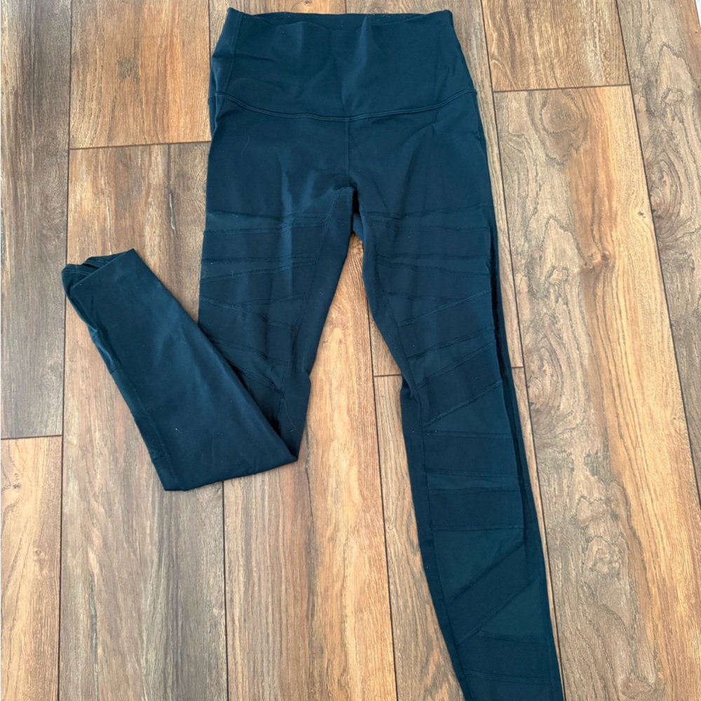 Blue Lululemon Leggings with Mesh Cutouts
